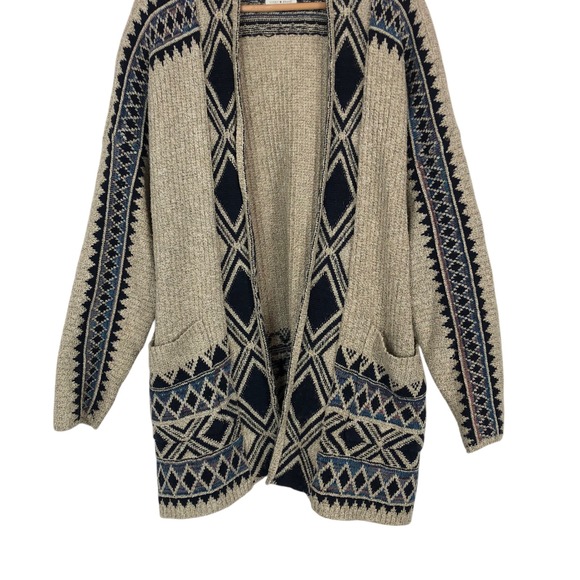 Lucky Brand Southwestern Aztec Knit Open Front Chunky Cardigan Sweater Size XL - Picture 4 of 12